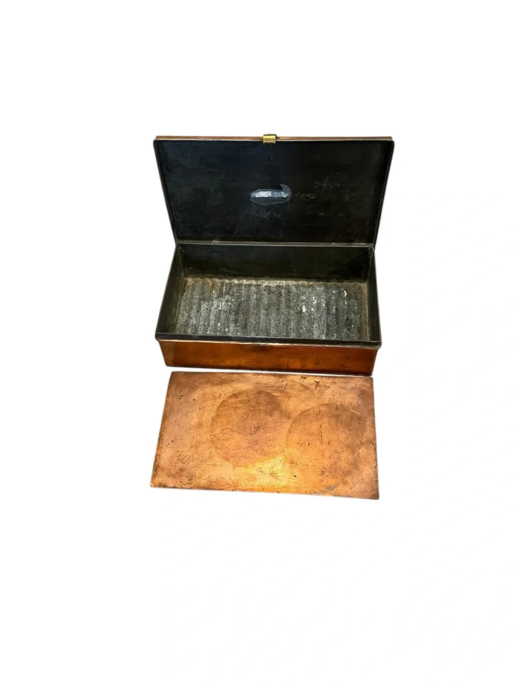 VTG Copper Storage Box Hinged Lid Latch Closure Brass Hardware Weathered Patina